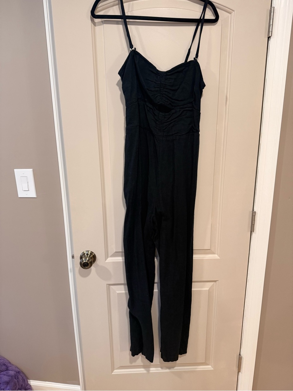 Abercrombie & Fitch Black Ruched Bust Spaghetti-Strap Jumpsuit